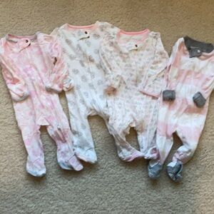 Cloud Island and Burts Bees Baby Pink and White Footie One Pieces